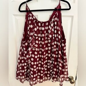 Lane Bryant burgundy & white polka dot top sz.22